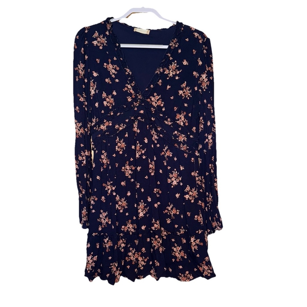 Altar’d State Navy Floral Long Sleeve Dress NWOT size Large Lined Bodice